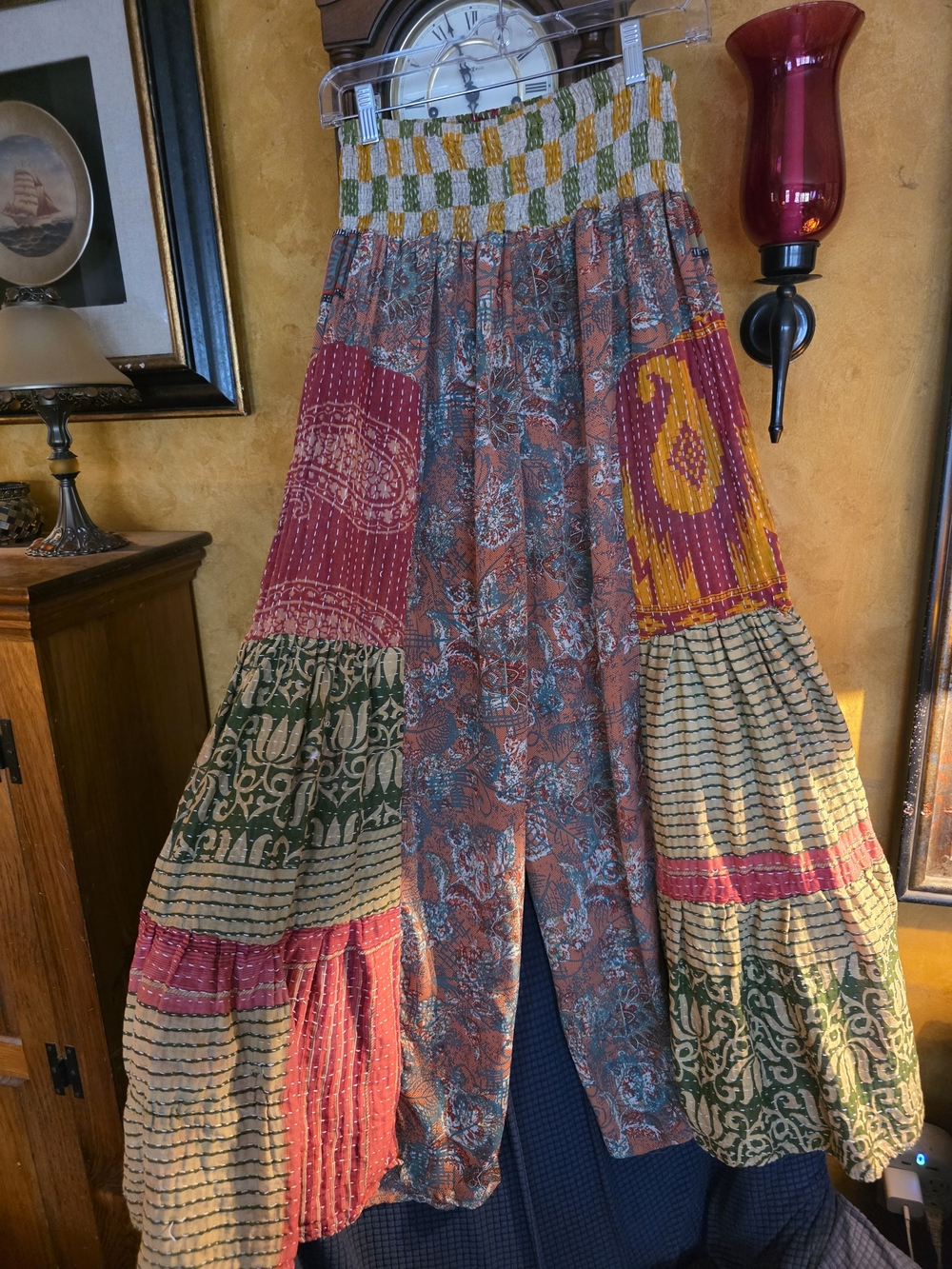 Boho Patchwork Kantha And Silk Pants